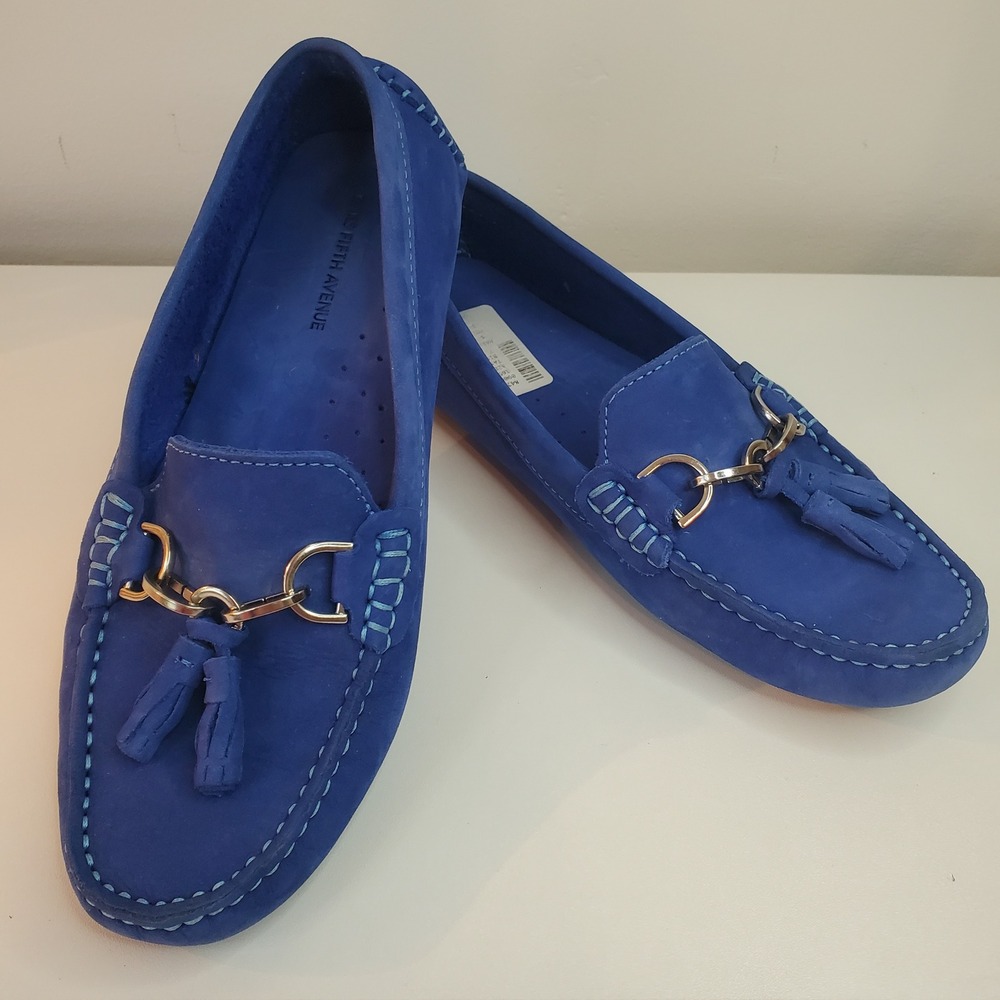 Saks Fifth Avenue Womens Blue Suede Tassel Bit Driving Loafers Moc Toe 7.5M